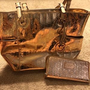 Rose Gold MK Satchel and Wallet Set